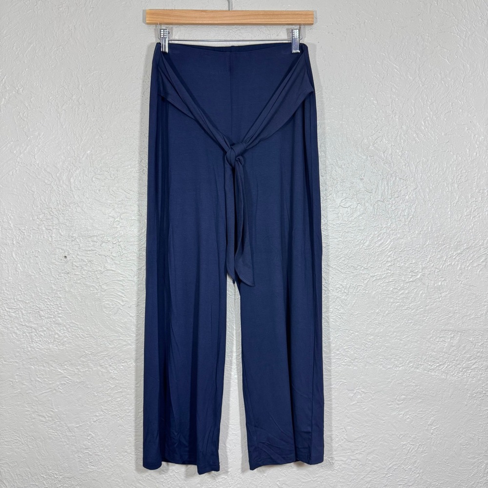 Long Tall Sally Wide Leg Pants 8 Pull On Navy Belted Elastic Waist Crop Luxury